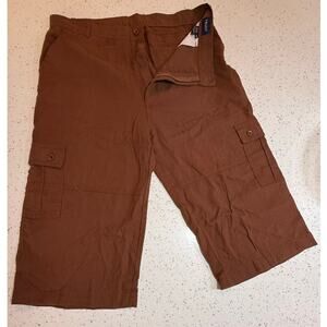 trust linen blend brown cargo capri pants womens waist 38"